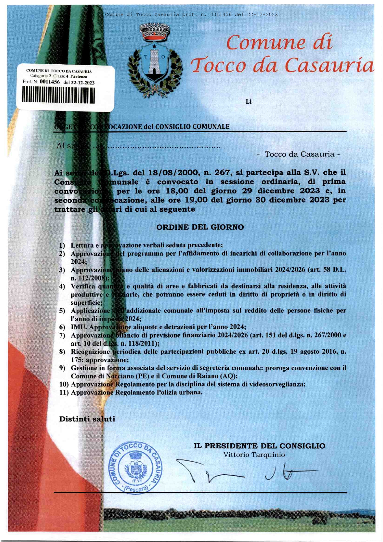 CONVOCAZIONE CONSIGLIO COMUNALE